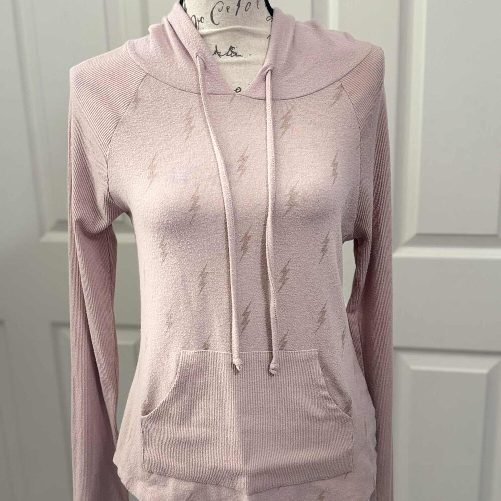 Pink Lightweight Sweatshirt Hoodie with Lightning Bolts and a Muff Pouch Size S